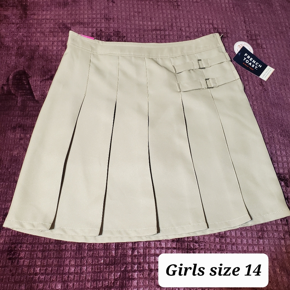 French Toast Girl's Khaki Uniform Pleated Scooter Skirt Adjustable Waist Size14